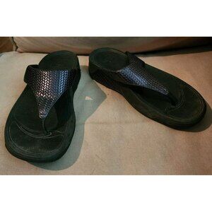 Fitflop Lulu Black Weave Thong Slip On Sandals Women's Sz 8 (407-001)